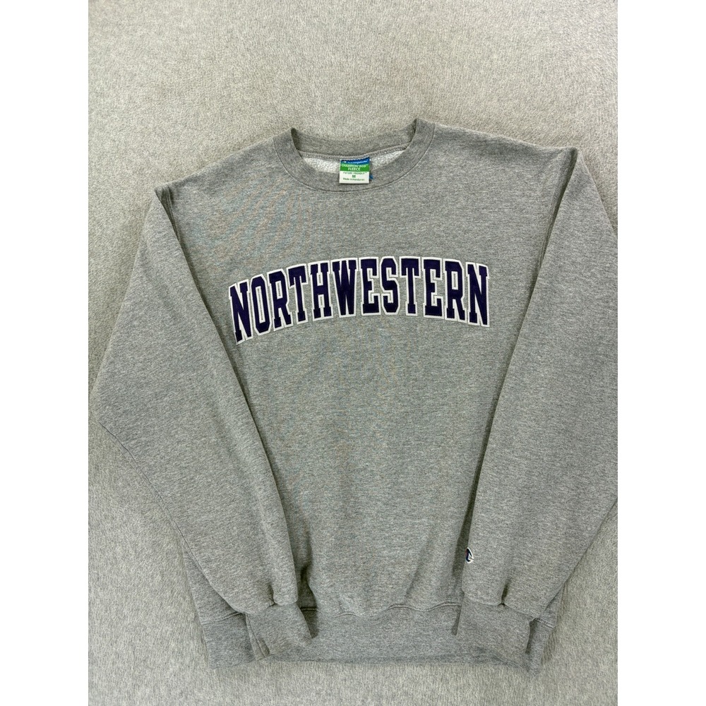 Champion Gray Crewneck Sweatshirt with Purple Northwestern Lettering